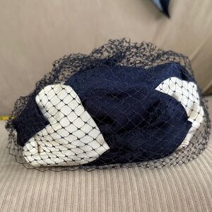 Vintage Navy and Cream Women's Fascinator pill hat union made